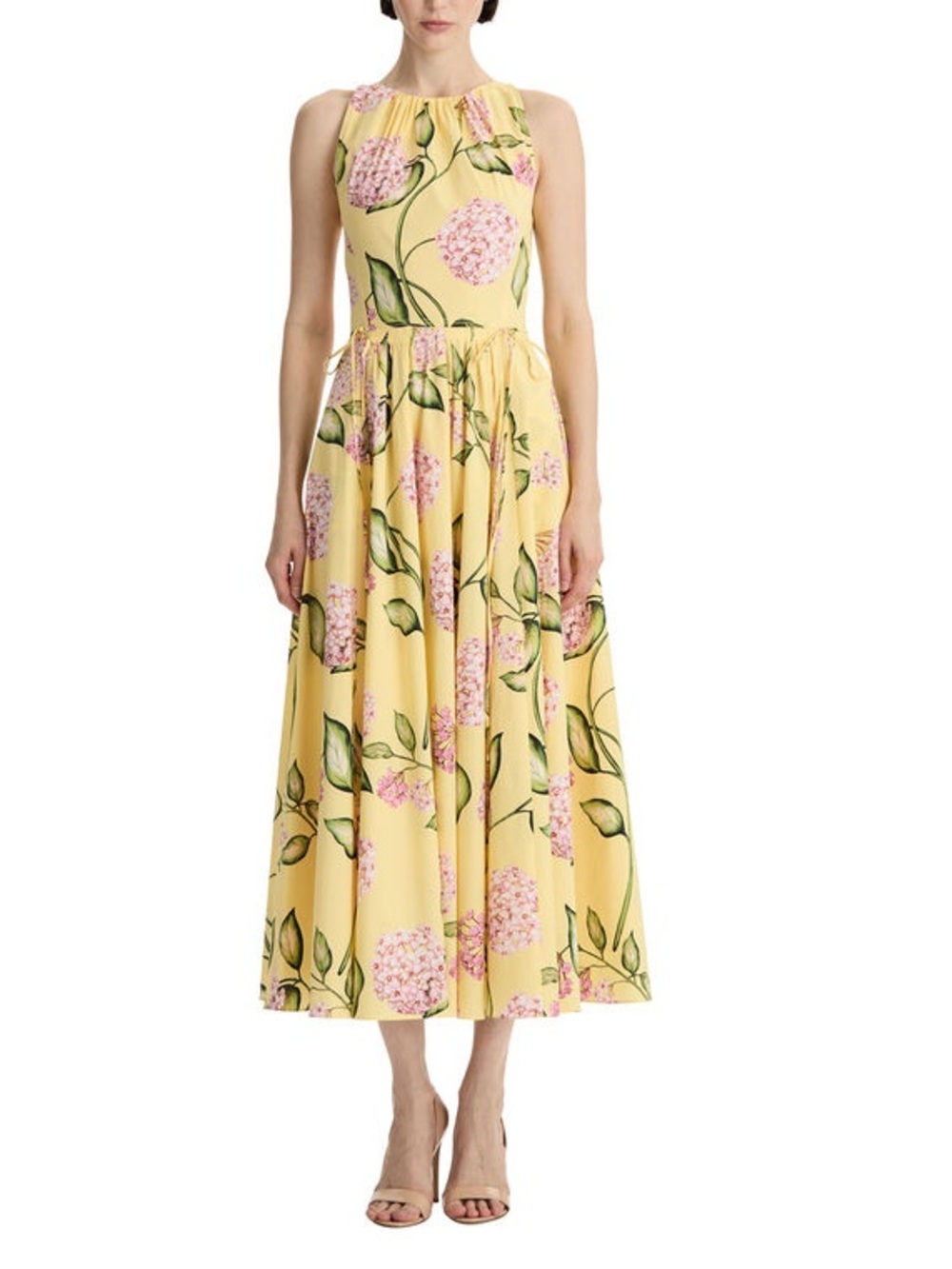 Oscar de la Renta Porcelain Flower Cotton Poplin Pleated Dress, Size 8